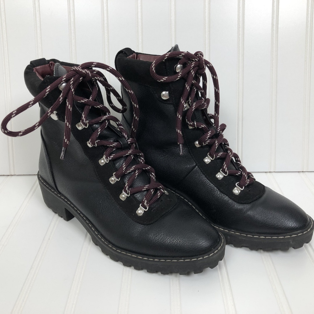 H&M Combat Boots Black with Burgundy Laces Sz 8